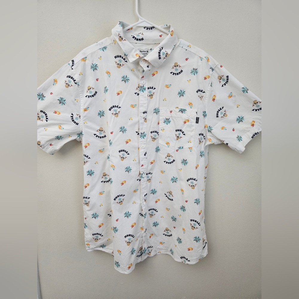 Hurley White Short-Sleeve Printed Button-Up Shirt